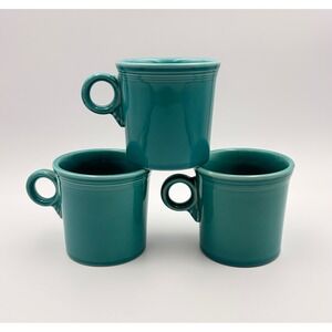 Set of 3 Fiestaware 10 oz Ring Handle Coffee Mugs Turquoise Ceramic Cups USA
